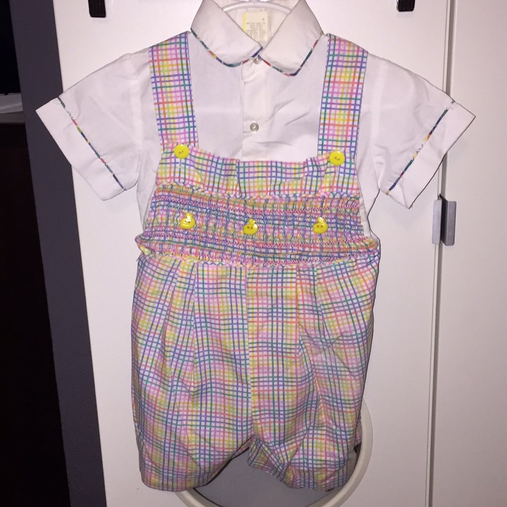 🌈🐥 Rainbow Easter Duck Smocked Easter Overall 2